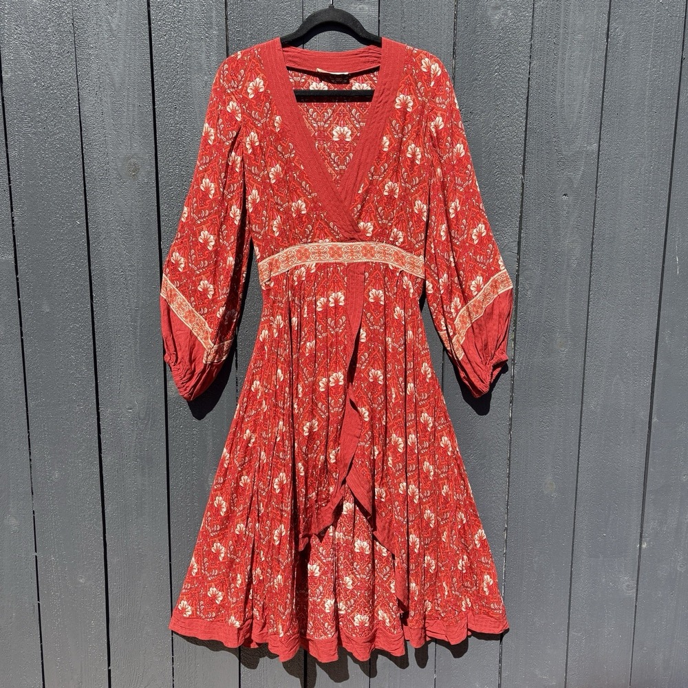 Spell & The Gypsy Jewel Soiree Boho Floral Dress S Cottage Ethereal Hi Low Red